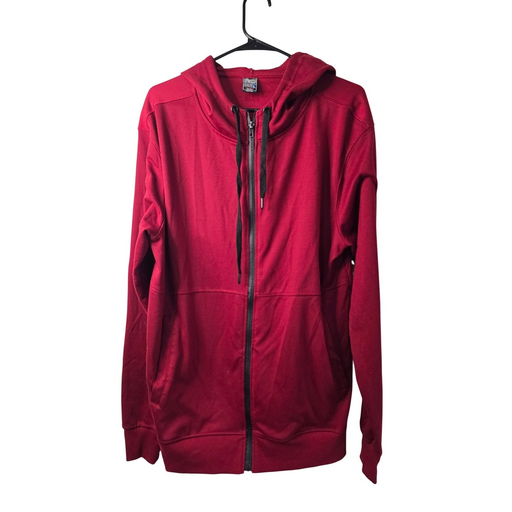 Bleecker & Mercer Mens Cotton Blend Red Full Zip Hoodie Sweatshirt Large RN93981